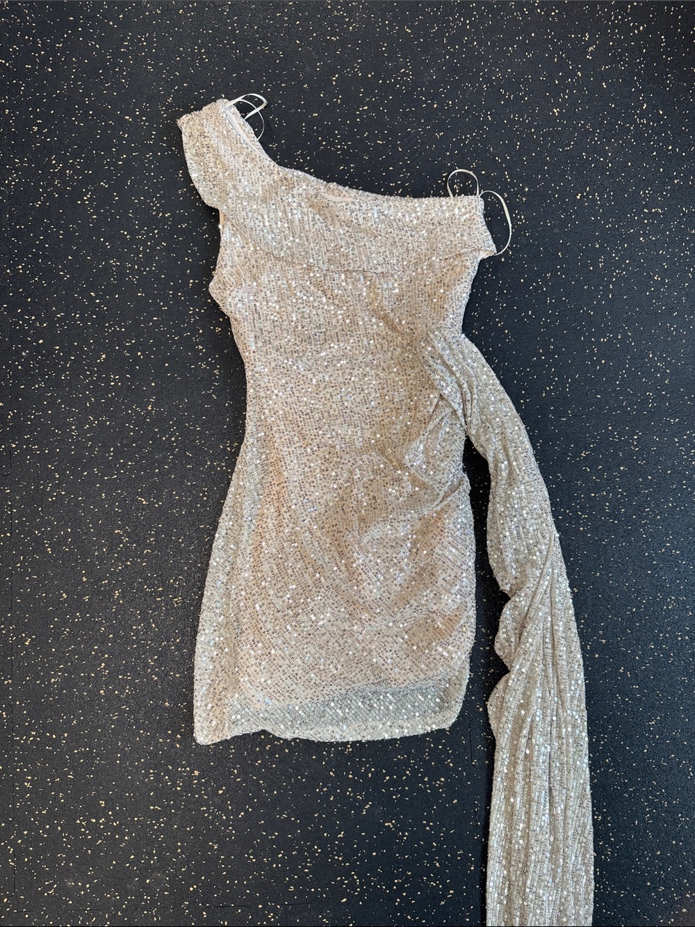 Lovely Day champagne One-Shoulder Sequin Mini Dress